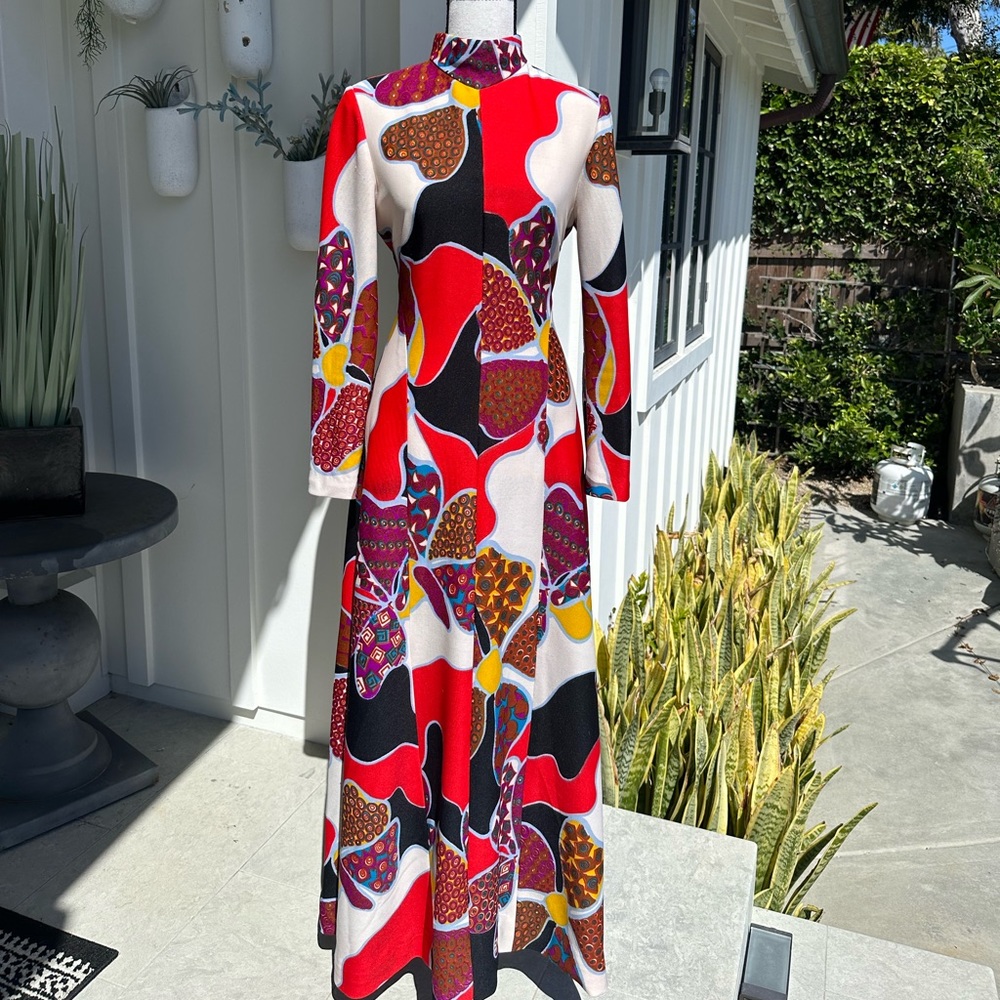 Multi Color Vintage High Neck Dress